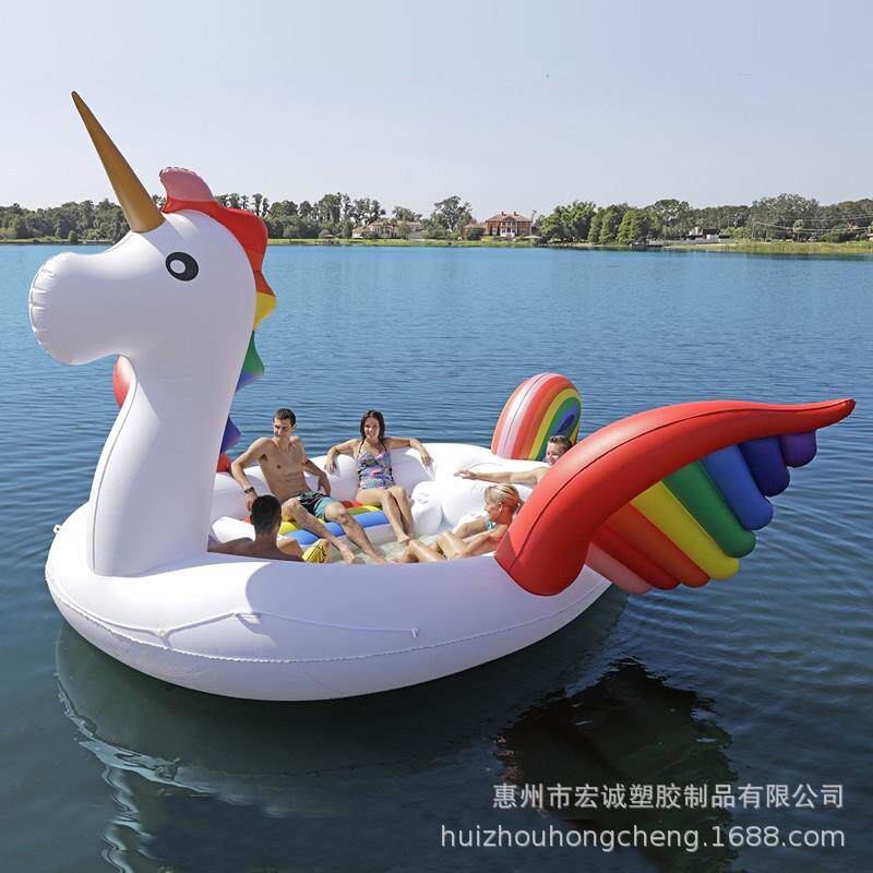 【工厂现货】充气巨型浮船4-6人独角兽浮岛水上坐骑床