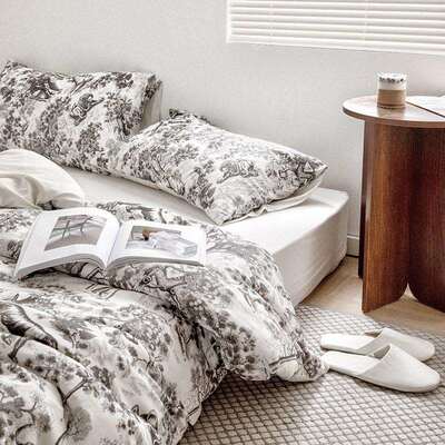 简约法式复古超柔针织棉天竺棉四件套纯棉裸睡被套床笠床单轻奢风