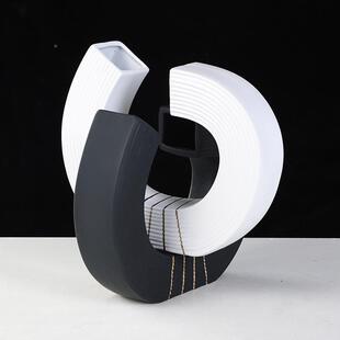 轻奢北欧黑白何几陶瓷WPH创摆件意极简软样装家居板房艺术饰品装