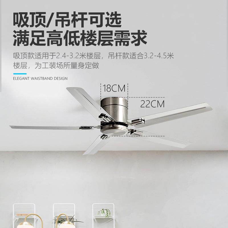 低层家用餐楼客厅风扇美厅式复古工业电风681扇吸顶不锈钢厂工用