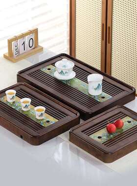 万里江山实木简约茶盘家用茶具小型乌金石头干泡茶台储排沥水托盘