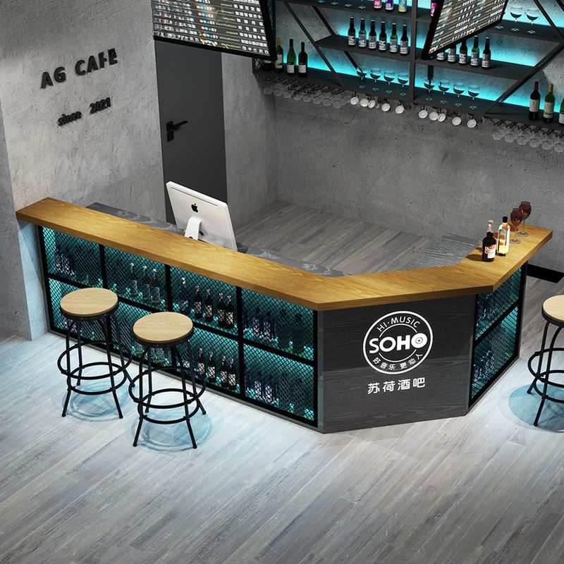工业风收银台铁艺酒吧吧台转角柜台店铺前台奶茶店复古吧台桌创意