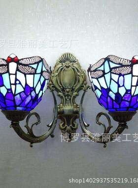 玻璃蒂凡尼灯饰蜻蜓过道壁灯led蓝色床头卧室卫生间壁灯热销