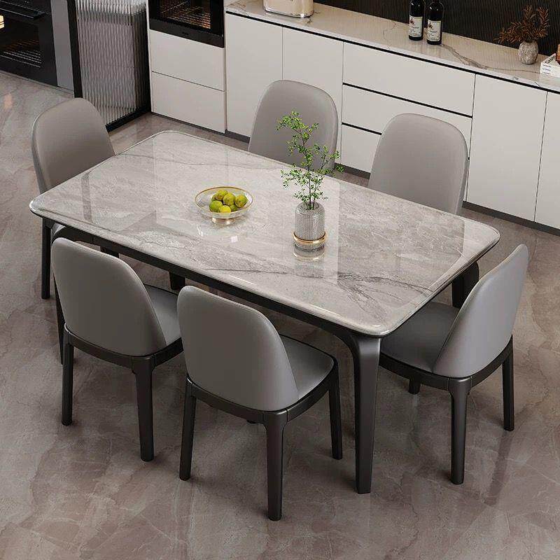 微晶石实木餐桌椅组合家用小户型超晶石长方形现代简约大理石桌子