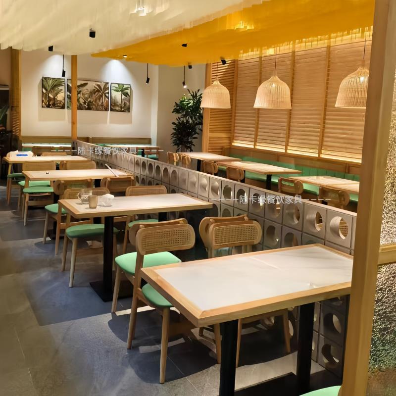 A6T定制东南亚风主题西餐厅桌椅甜品火锅料理店实木靠墙桌椅卡座