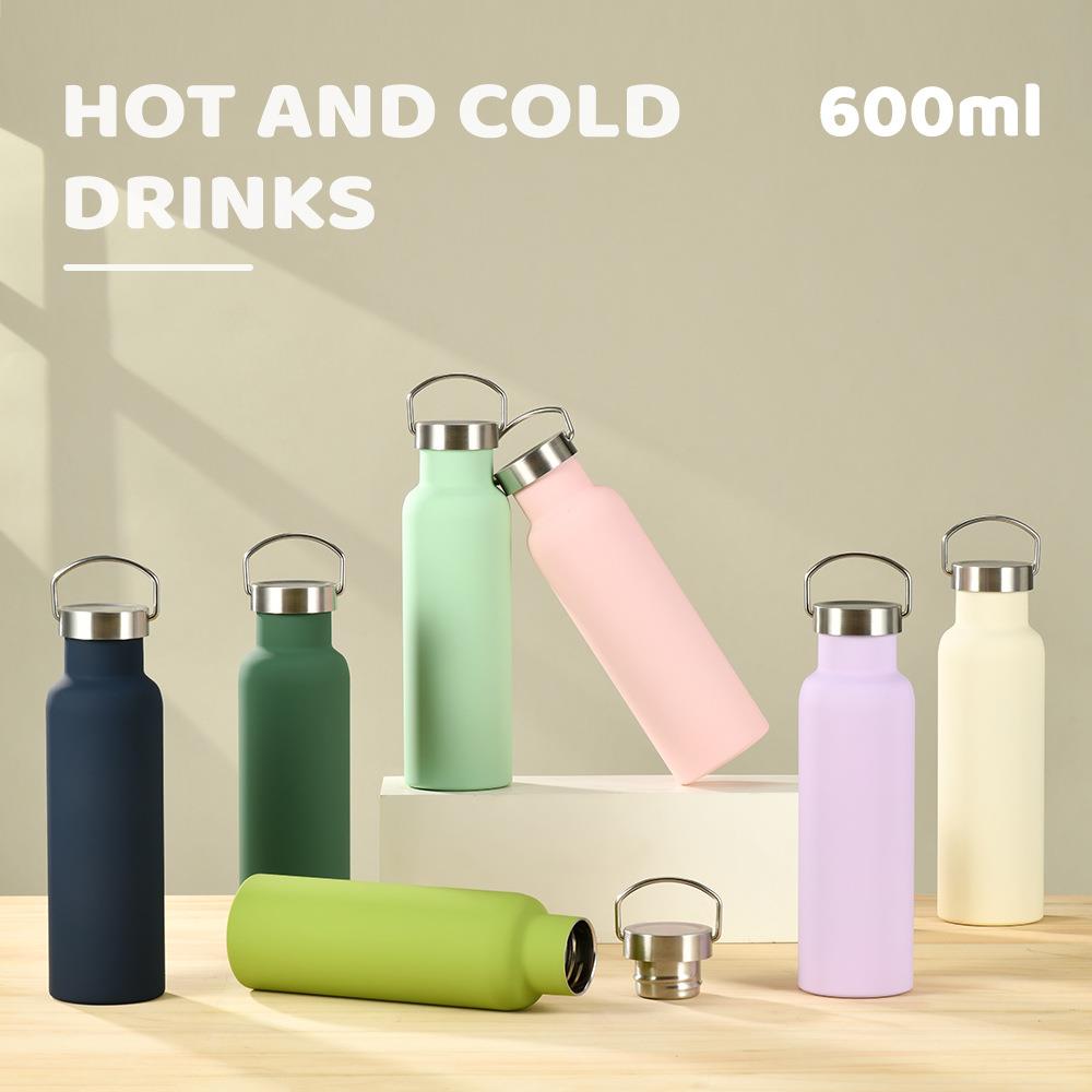 2025新款600ml双层不锈钢运动水壶便携户外手提水瓶简约保温杯
