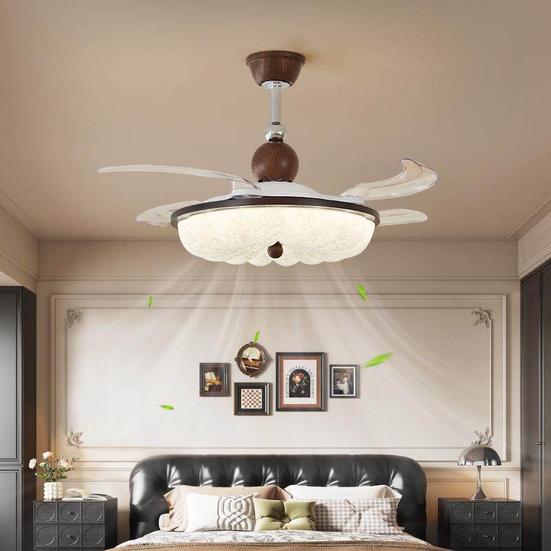 卧室吸顶风扇灯中古风隐形餐厅书房吊扇灯奶油风客厅茶室风扇灯具