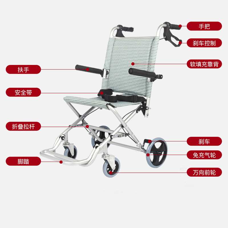 销售 凯洋可手提便携老人轮椅铝合金旅行儿童轮椅 飞机小轮轮椅车
