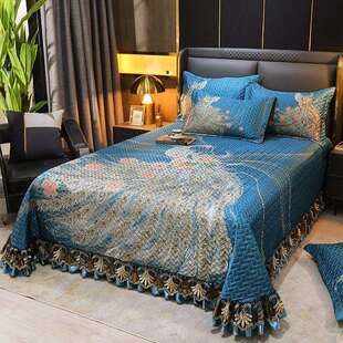 高档床上用品冰丝床盖三件套新款加厚蕾丝床罩床单炕垫子铺盖防滑