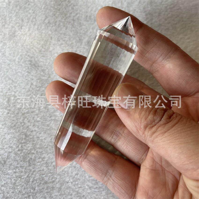 天然白水晶多面双尖柱多面体水晶柱24刻面纯手工原石打磨