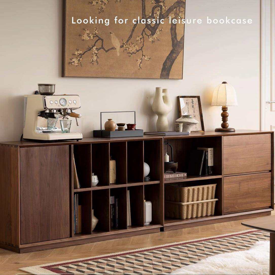 北美黑胡桃木实木书柜置物架书房收纳展示柜组合柜落地储物电视柜