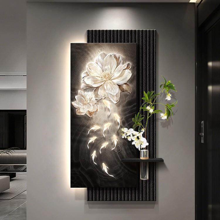 轻奢玄关装饰画入户正对门感应带灯挂画走廊过道尽头高级感壁画