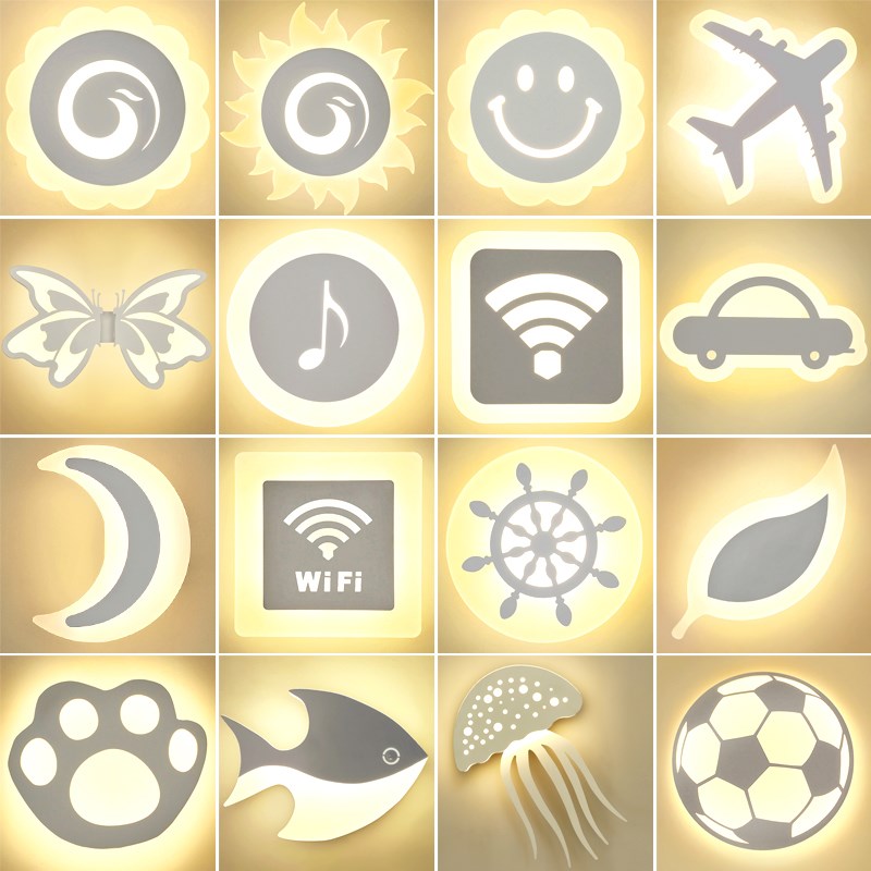 现代极简约时尚创意灯书房卧室床头墙灯音符水母月亮儿童房led灯