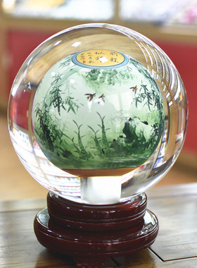 内画琉璃水晶球翠竹送领导客户礼品玻璃工艺品家居办公桌轻奢摆件