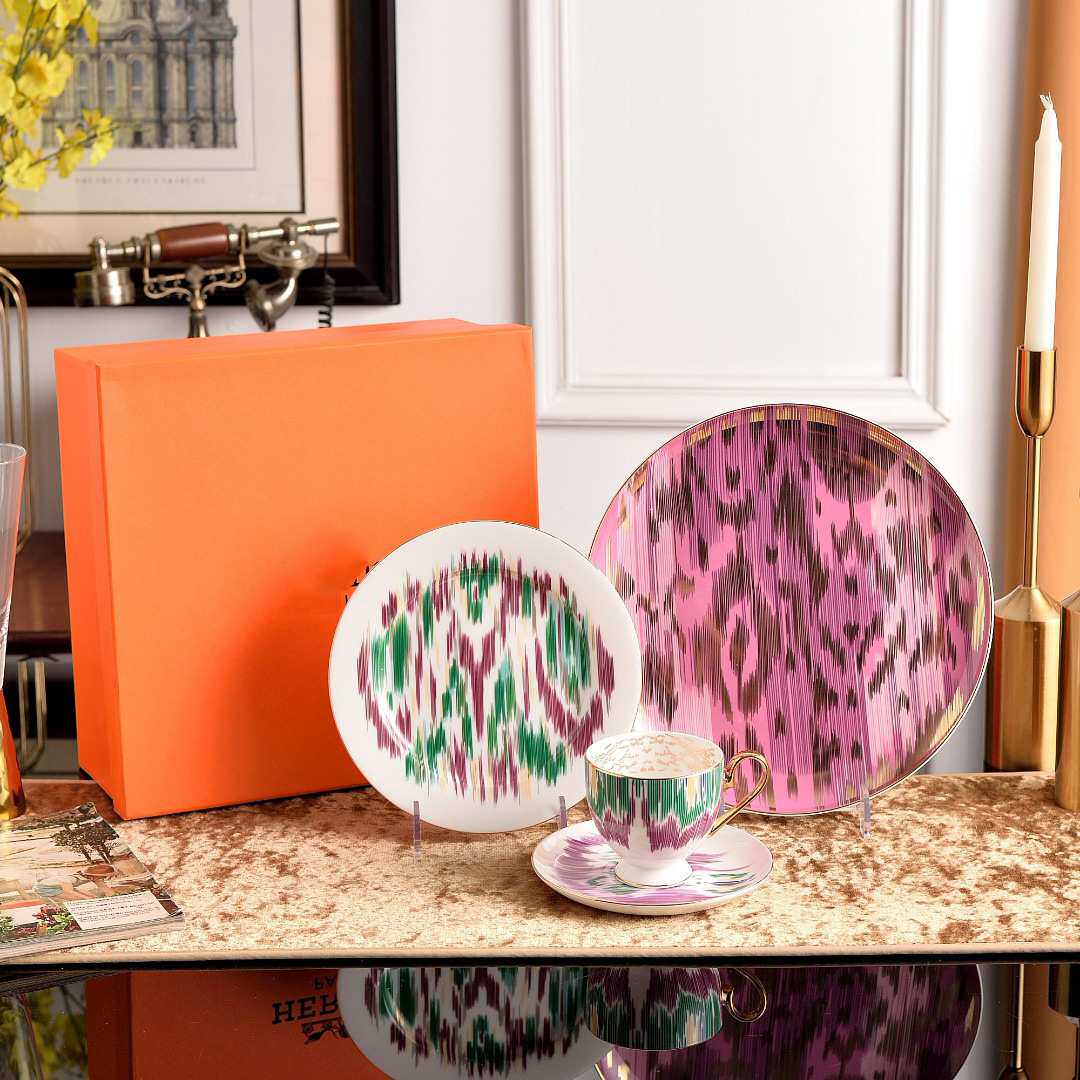 高档餐具 炫彩欧式轻奢镀金伊卡骨瓷咖啡杯碟套装 轻奢下午茶杯碟