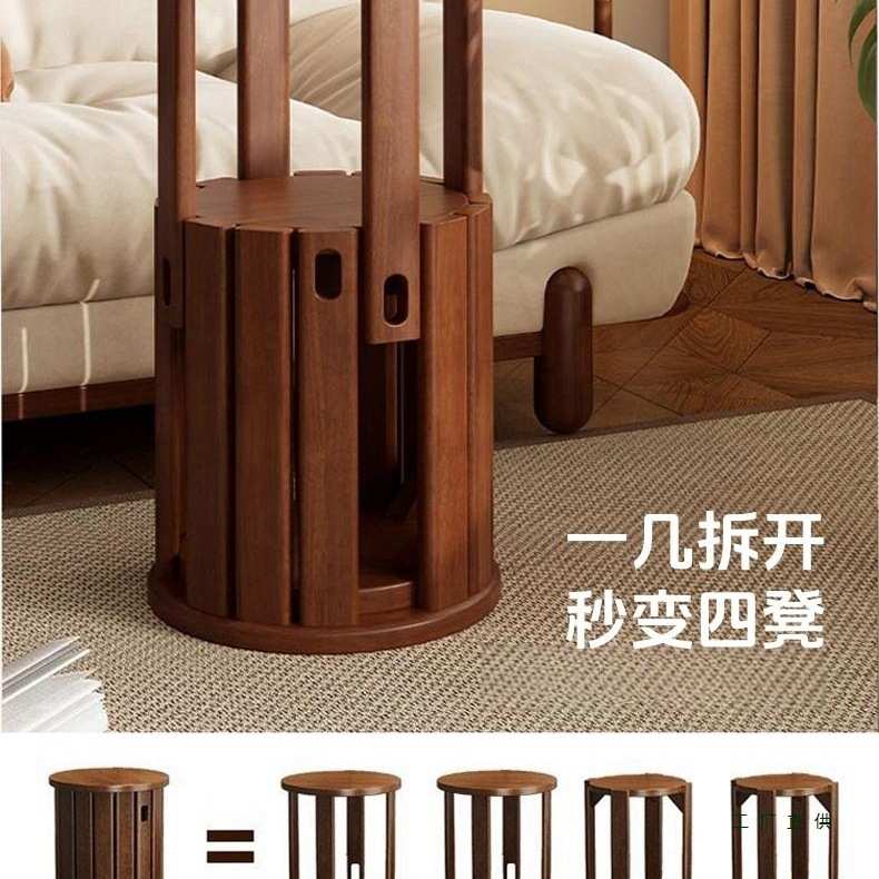 实木凳子可叠放家用叠叠乐凳餐桌凳加厚圆凳组合移动边几带万向轮