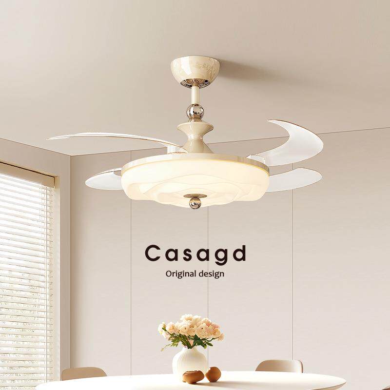 法式奶油风新款餐厅大风力隐形扇叶吊扇灯卧室全光谱护眼吊灯casa