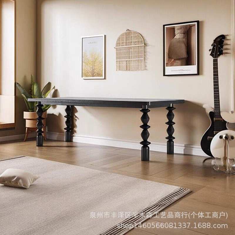 法式实木办公桌复古黑色餐桌欧式长条桌原木工作台洽谈桌大桌子