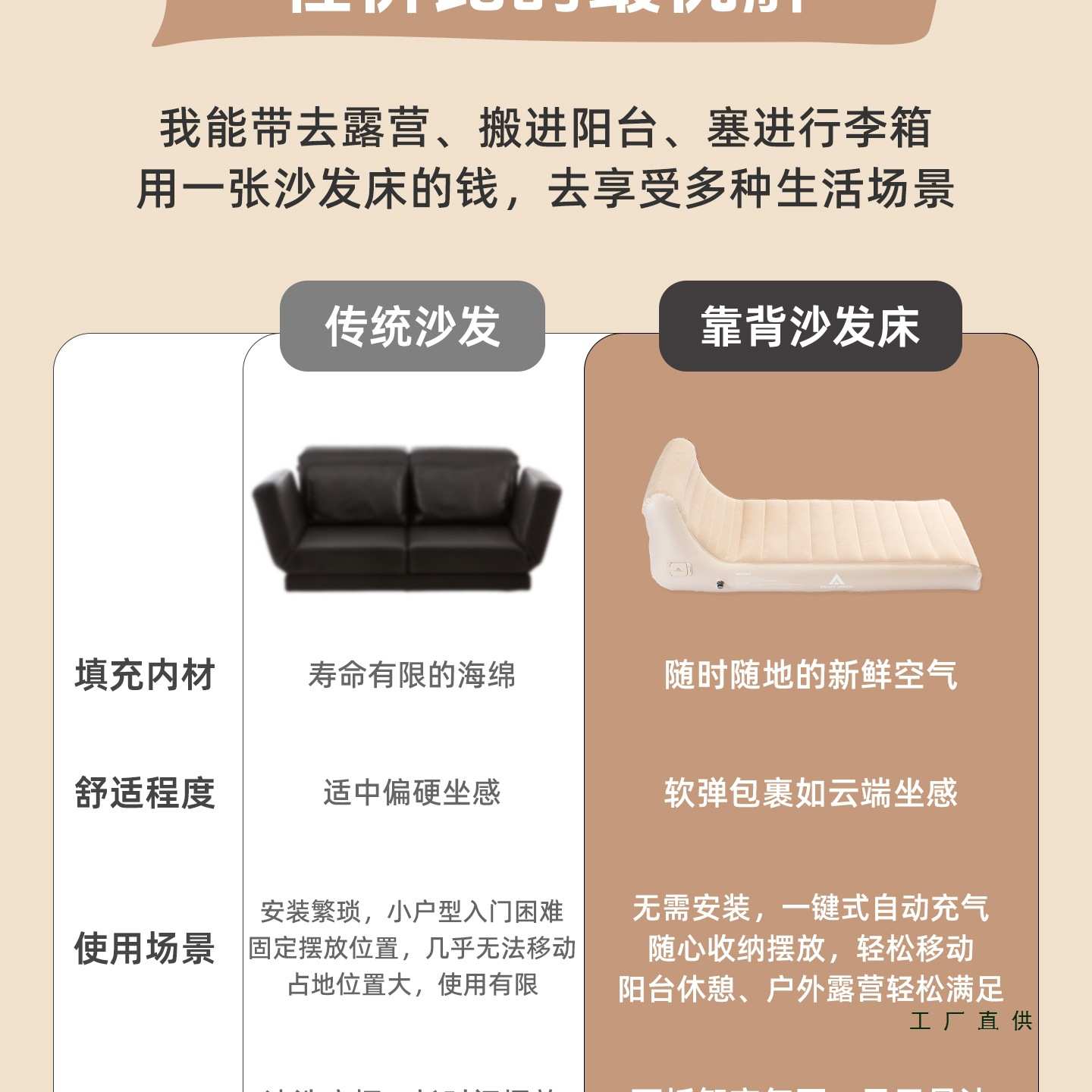 充气床垫充气沙发床二合一家用户外露营单人飘窗自动充气懒人沙发