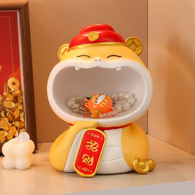 喜庆招财蛇摆件钥匙收纳2025蛇年吉祥物客厅家居装饰品本命年礼物