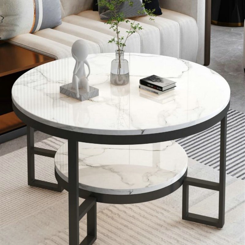 圆形茶几客厅家用小户型双层岩板圆几现代极简约高级感意式茶几桌