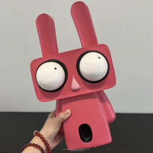 红色瞪眼兔子摆件大眼方兔树脂摆件桌摆客厅电视柜儿童房书房装饰