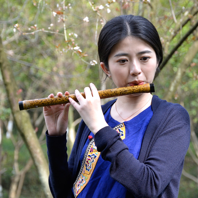 玉屏箫笛 湘妃竹短笛专业 整节芝麻斑横笛初学演奏笛子竹笛乐器