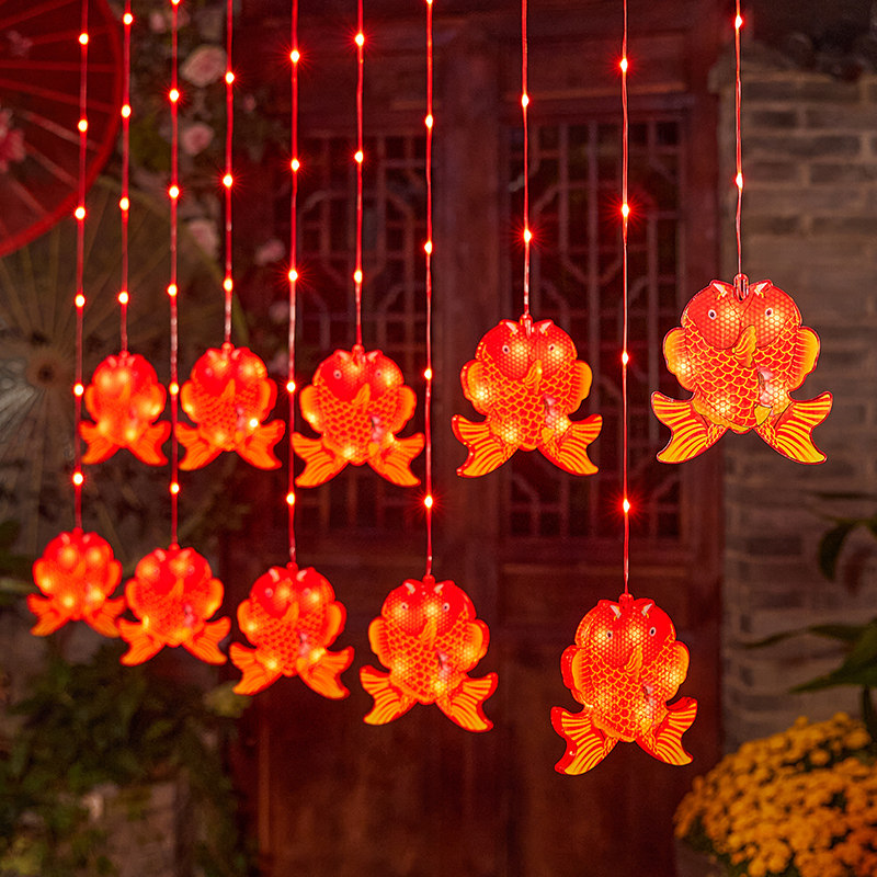 插电小红灯笼闪灯灯串新年七彩灯福字led过年装饰灯春节家用挂灯