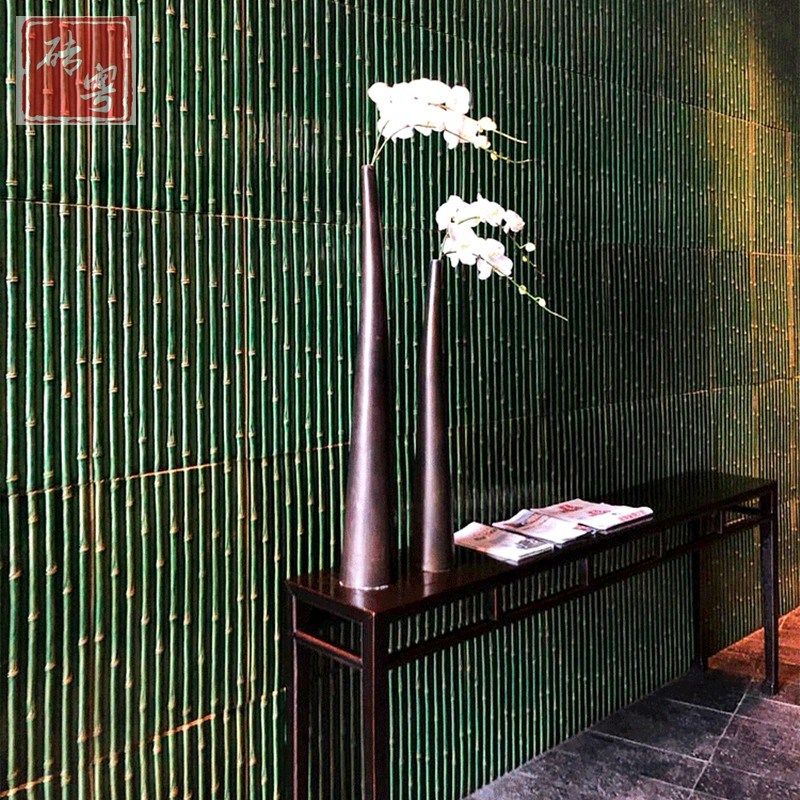 砖粤 天然田园竹节瓷砖墨绿色竹排餐厅背景墙酒店大厅黑色竹子砖