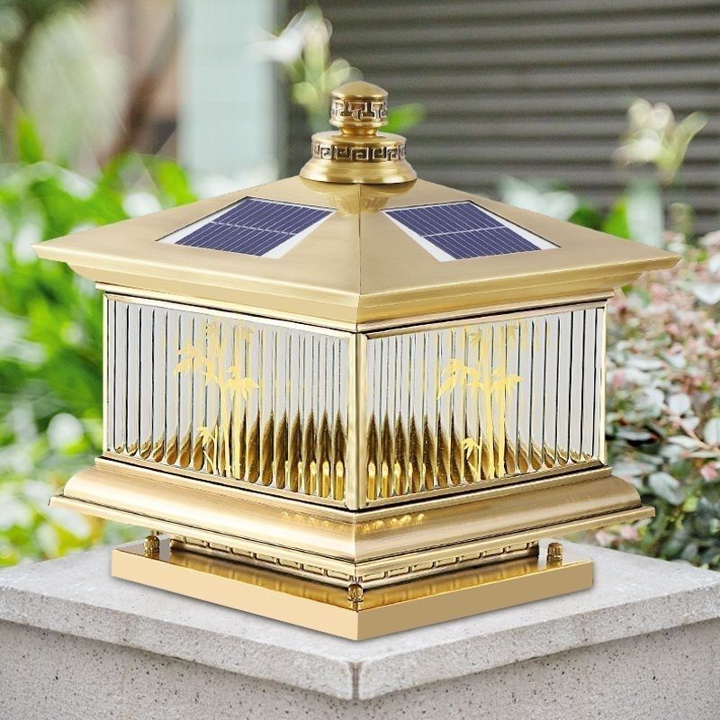 全铜太阳能柱头灯庭院灯围墙灯景观灯别墅大门灯家用新款户外防水