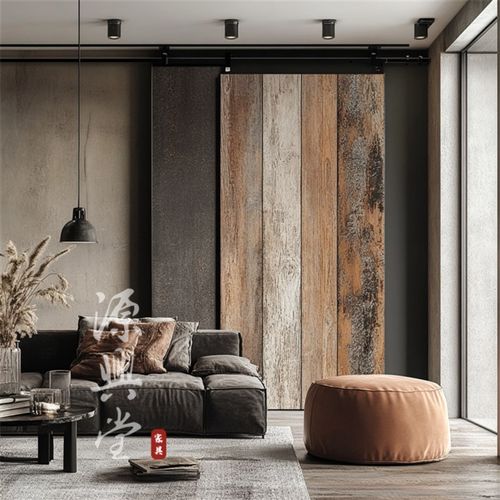 谷仓门推拉门 隐形吊轨门 侘寂风创意谷仓移门 实木背景墙装饰板