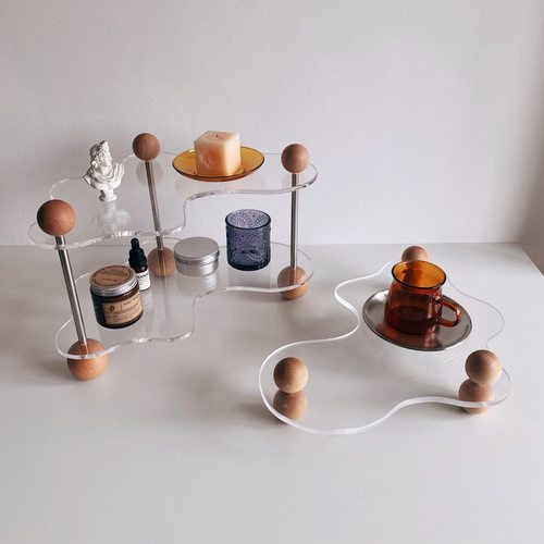 ins波浪形亚克力托盘香薰底托装饰摆件桌面杯子化妆品置物收纳架