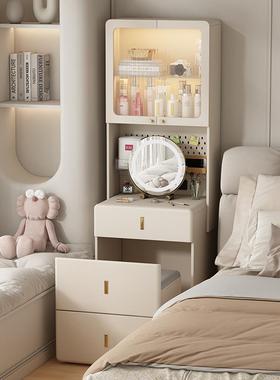 橙色梳妆台床头柜高柜带凳子卧室小户型梳妆柜收纳柜一体迷你60cm
