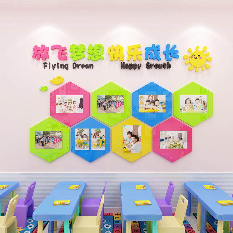 托管班墙面照片墙贴画早教中心辅导班培训班级教室贴纸幼儿园装饰