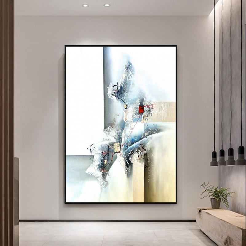 手绘油画大幅玄关客厅背景装饰画抽象黑白金箔办公室挂画走廊壁画