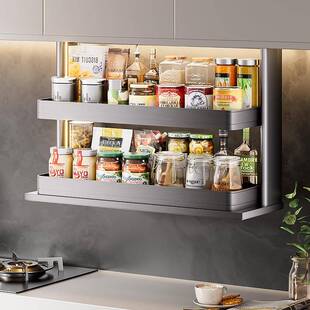 声控按压垂直下降电动厨房橱柜智能升降拉篮机吊柜调味料架拉篮