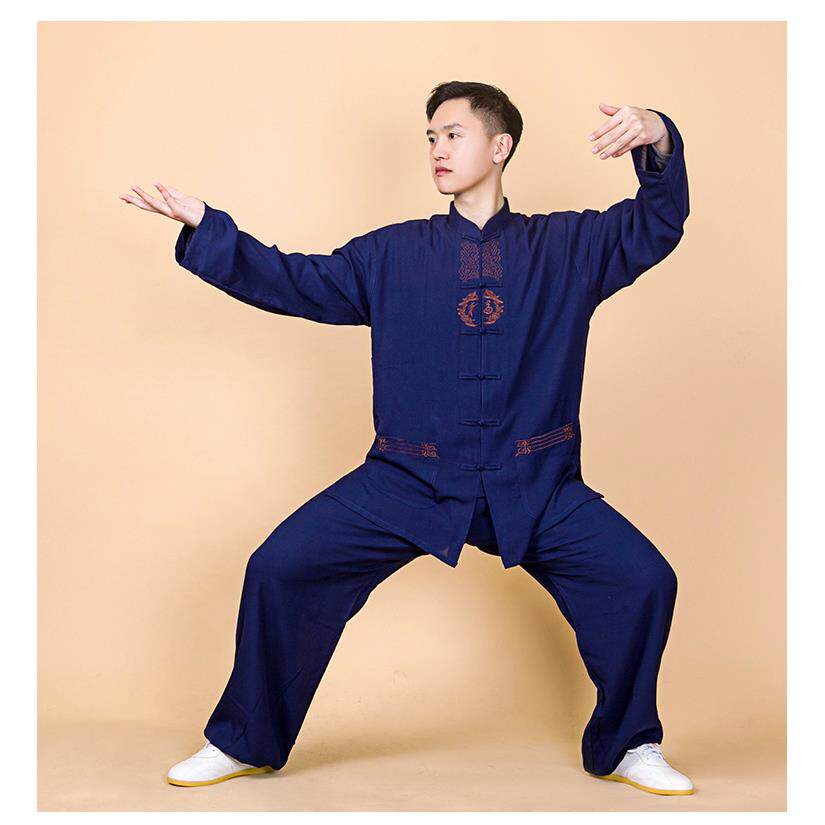 小和山太极服男中国风棉麻亚麻福刺绣太极拳练功裤春秋服装女夏季