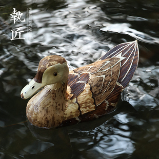 老笋壳小鸭子摆件中国风工艺品麻鸭茶宠创意现代简约家居饰品竹制