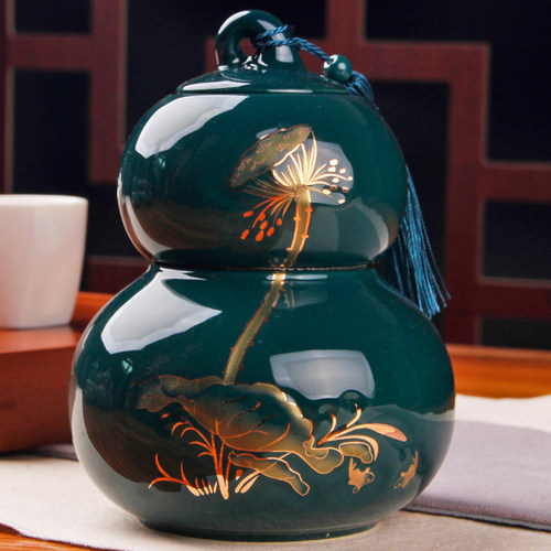 葫芦型茶叶罐复古中国风大号半斤装精品陶瓷茶罐存储罐密封罐空罐