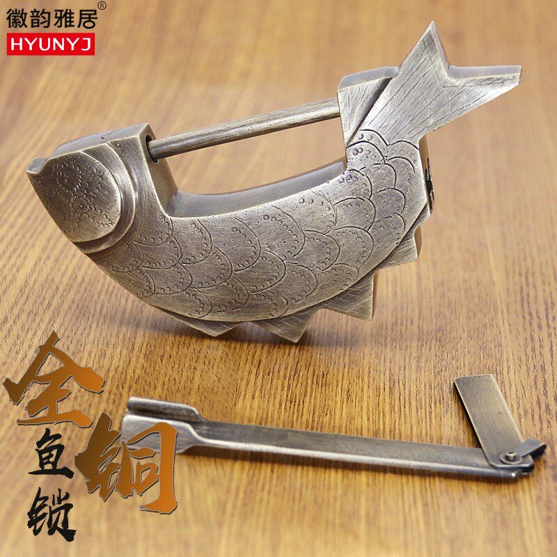 中式仿古铜锁纯铜老式复古插销书柜横开箱子柜门挂锁古代锁古董锁