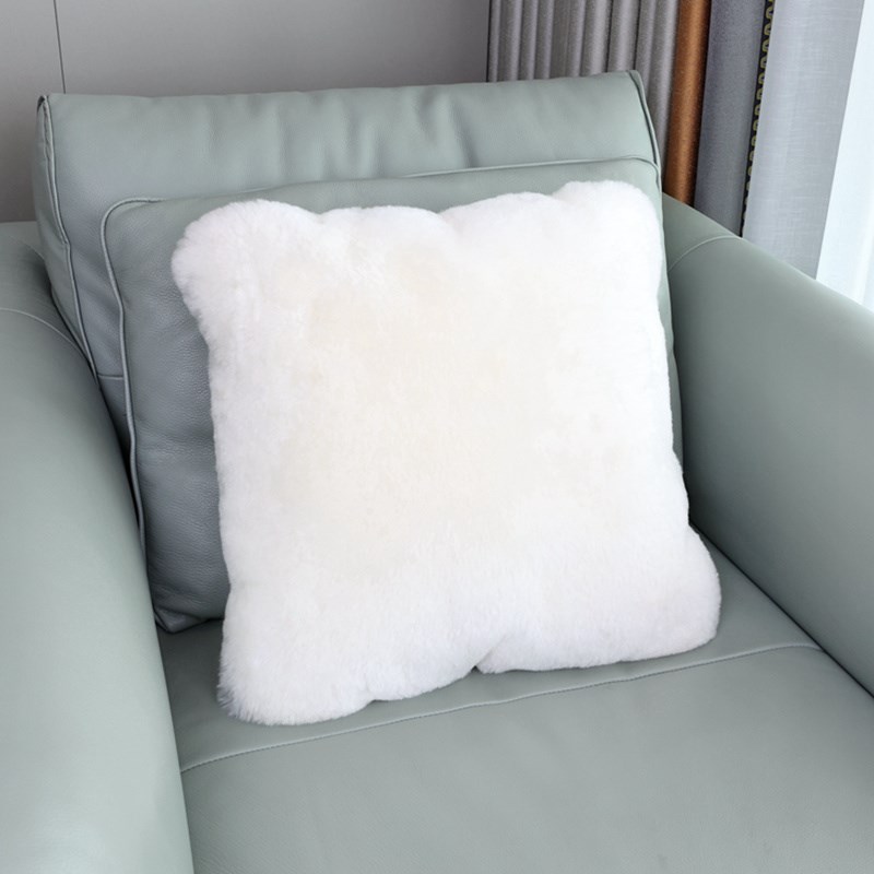 客厅纯羊毛抱枕午睡沙发靠枕纯色真皮毛一体简约现代飘窗靠垫方形