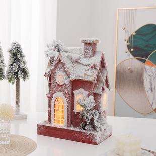 圣节发光雪景小木屋木质诞礼包套PQI装雪城圣诞堡桌粉面摆件场景