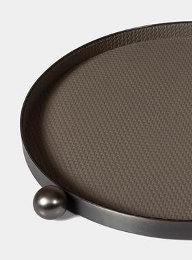 盘约现代简轻奢皮编织纹圆形托革客厅茶几收纳摆件样板间高CZU级