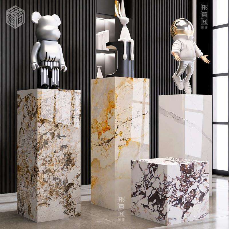 客厅玄关高级大理石纹摆件底座石墩简约大型落地艺术装饰岩板直销