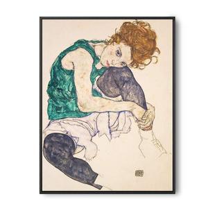 埃贡席勒红发少女挂画奥地利进口自画像肖像表现主义小众装饰画