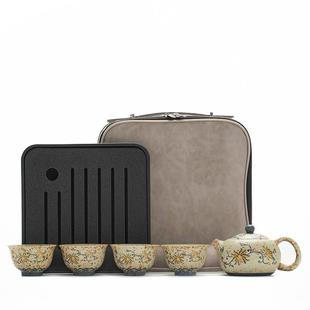 缠枝莲手绘青花火石红西施壶高档陶瓷茶壶盖碗茶杯便携泡茶小套装