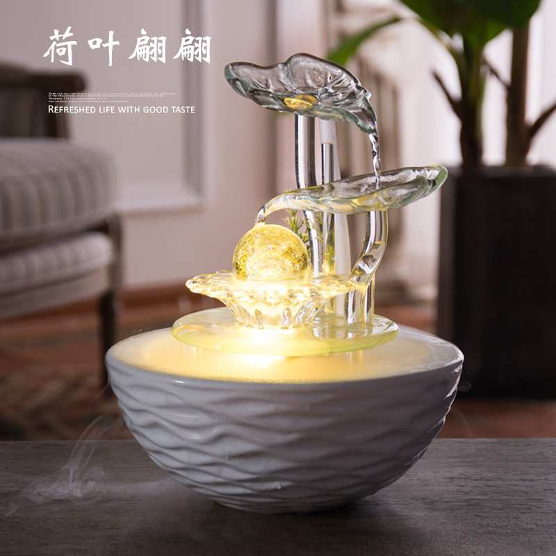 流水招财客厅玄关卧室办公室桌面电视柜装饰品创意摆件风水工艺∑