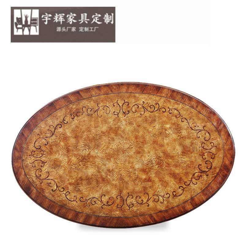 福溢家居欧式实木茶几意式家具椭圆形咖啡桌实木仿古茶桌客厅茶几