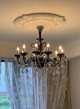 黑色蜡烛灯复古法式客厅吊灯水晶房间主灯欧式高端大灯大气餐厅灯