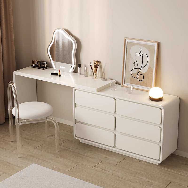 轻奢奶油风斗柜一体梳妆台实木化妆桌化妆台卧室飘窗化妆镜梳妆柜